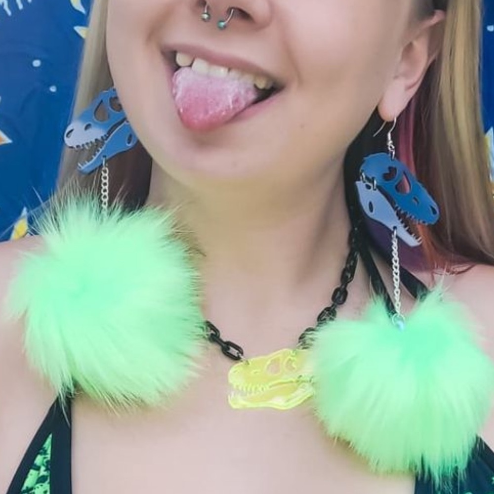 Brand new Dino earrings (silver) from Elysian Aura Arts 🤍*no Pom poms*